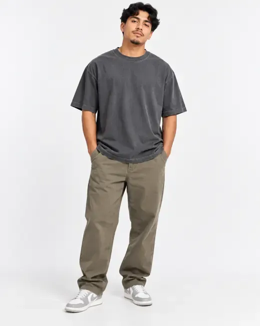 Charcoal oversized tee with olive pants